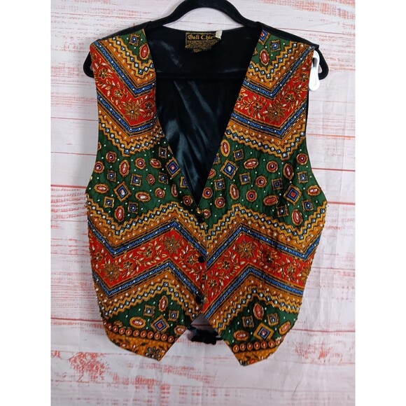 Bali Chic VTG Vest Shirt Top Blouse  Womens One Size Multicolor Beaded - Picture 1 of 6